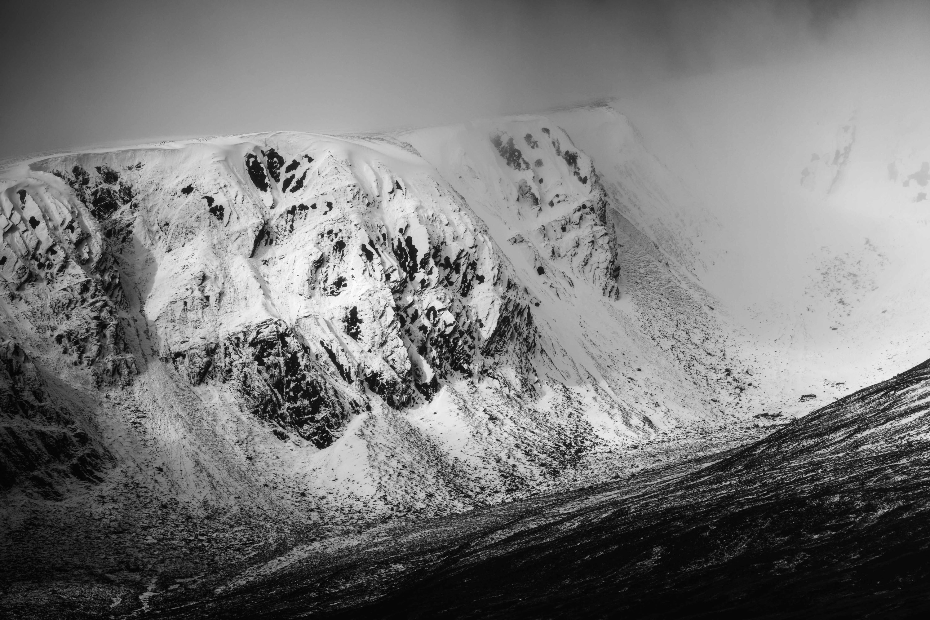 snowy mountain black and white 1